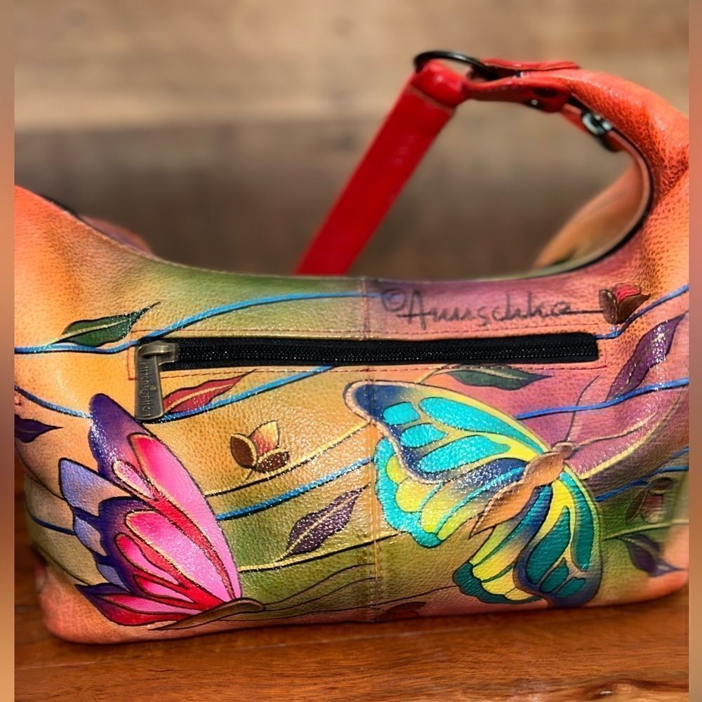 🦋🦋Anuschka Handpainted Leather Medium Hobo Shoulder Bag Butterfly